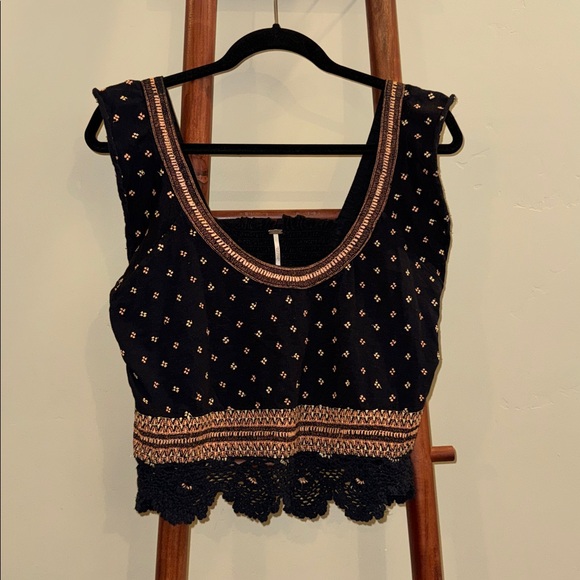 Free People Black Santorini Black and Gold Embroidered Top - Picture 12 of 16